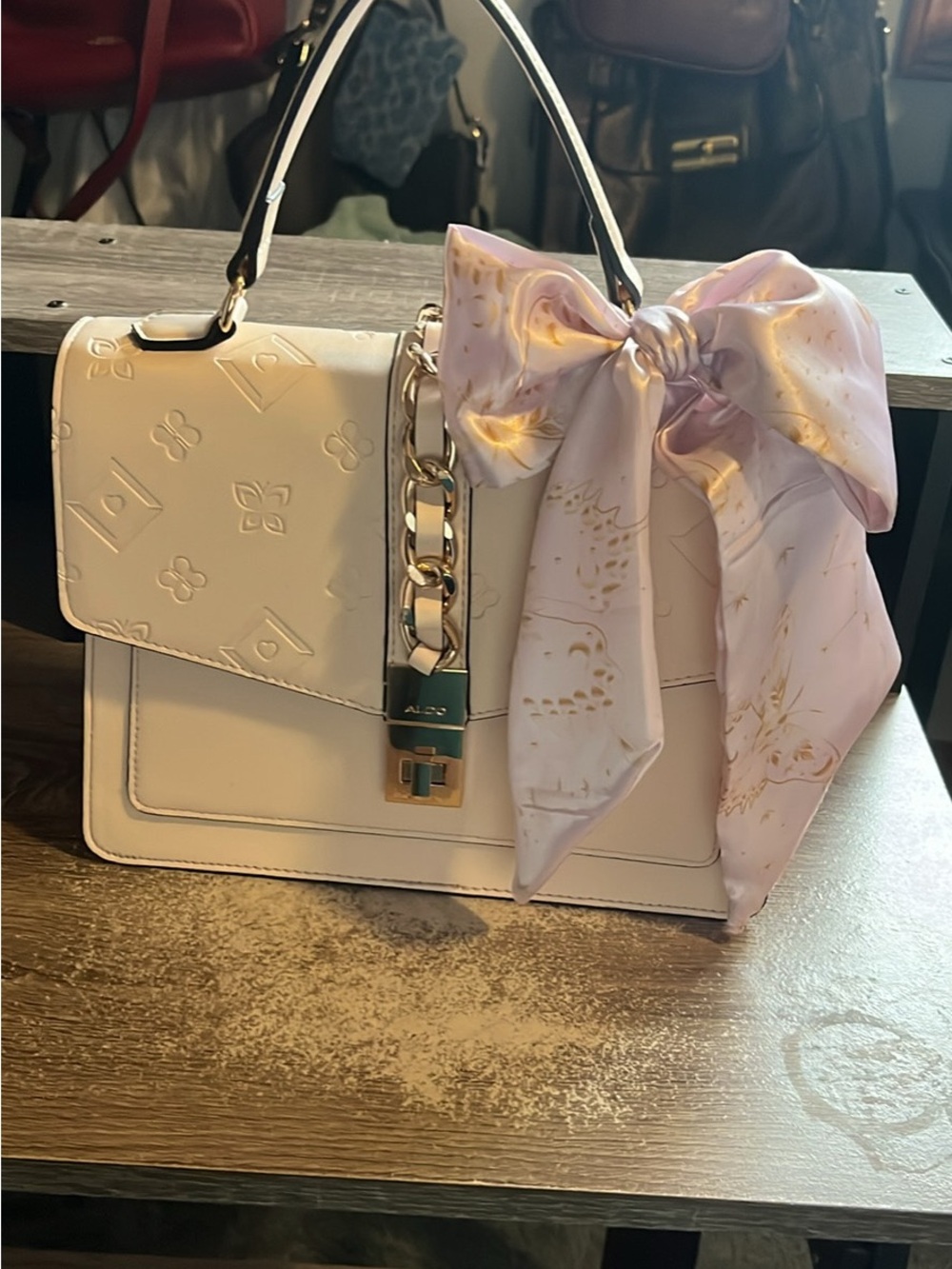 ALDO Cream Satchel with Pink Accent Scarf
